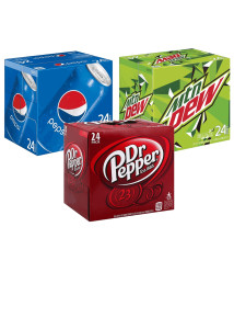 24 Pack - 12 Oz Pepsi, Dr. Pepper, Mountain Dew