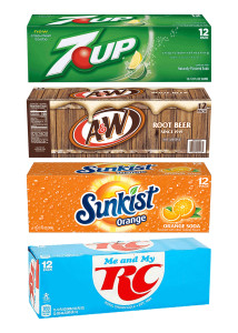 12 Pack - 12 Oz 7UP, Sunkist, A&W, RC Cola